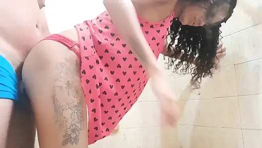My stepdad fucks me in the bathroom when he has friends in the living room, while we're celebrating Christmas.