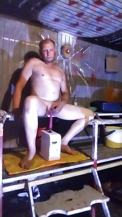 Horny on the Sauna. Riding with My Pink G-spot Dildo