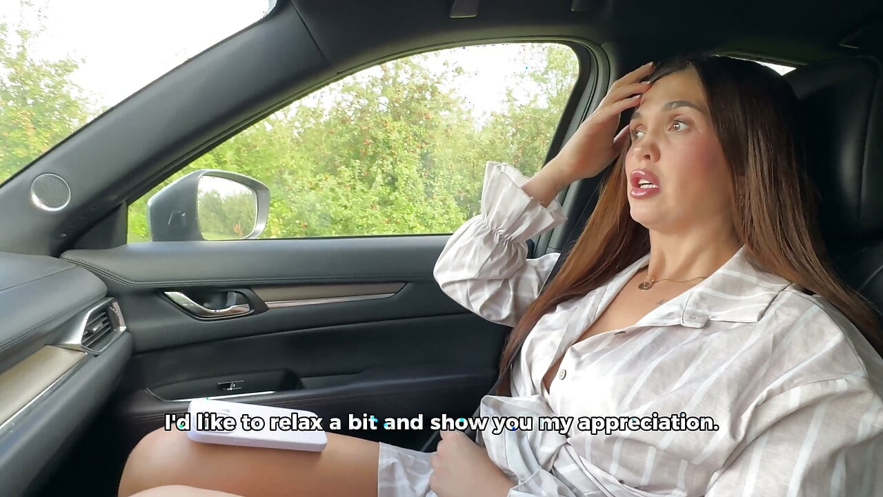 Pretty stranger girl gives an unforgettable car blowjob for a ride to the city