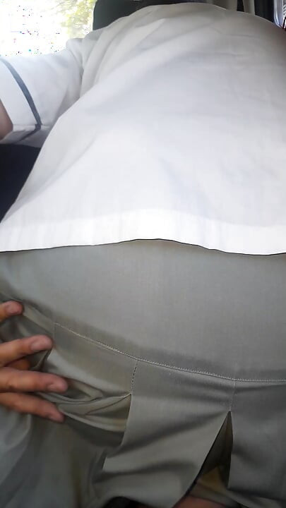 Asian Crossdresser Cum Wearing Grey School Girl Uniform