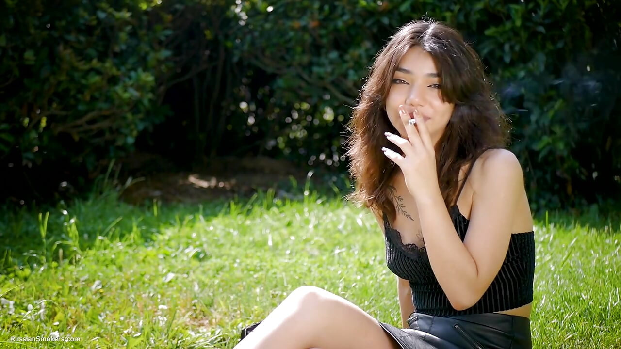 Arina Is Smoking 120mm Cigarettes Outdoors