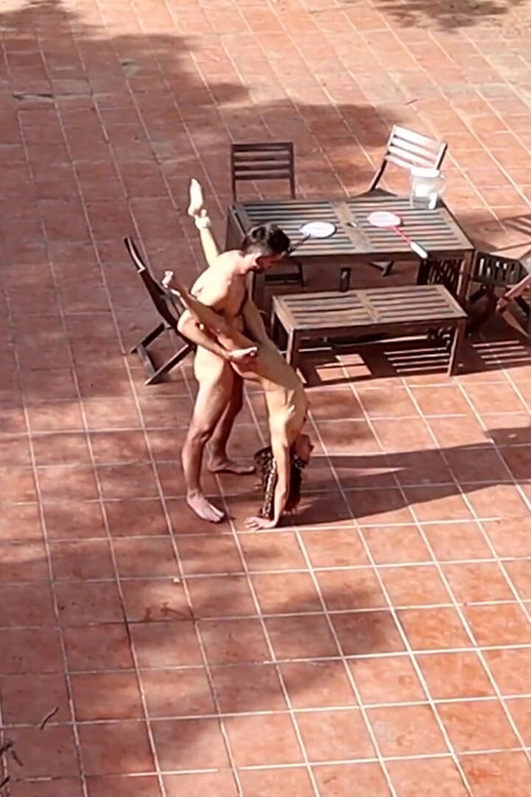 Couple Playing and Fucking in the Courtyard, Outside