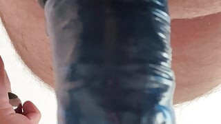Jerking off with blue condom
