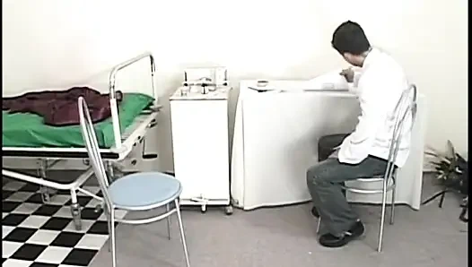 Two bisexual male nurses get naughty with a young babe at the doctor's