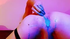 Anal fisting with blue lube gape farting
