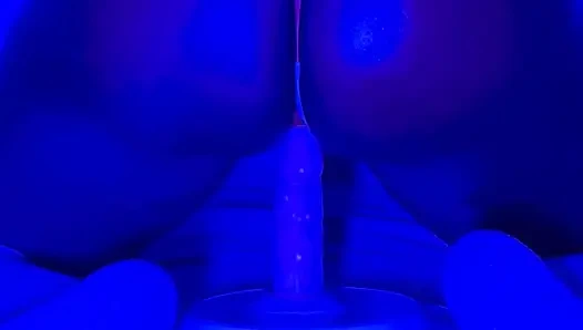 Ebony Goddess Leaking: Neon Thong & Dildo Squirt