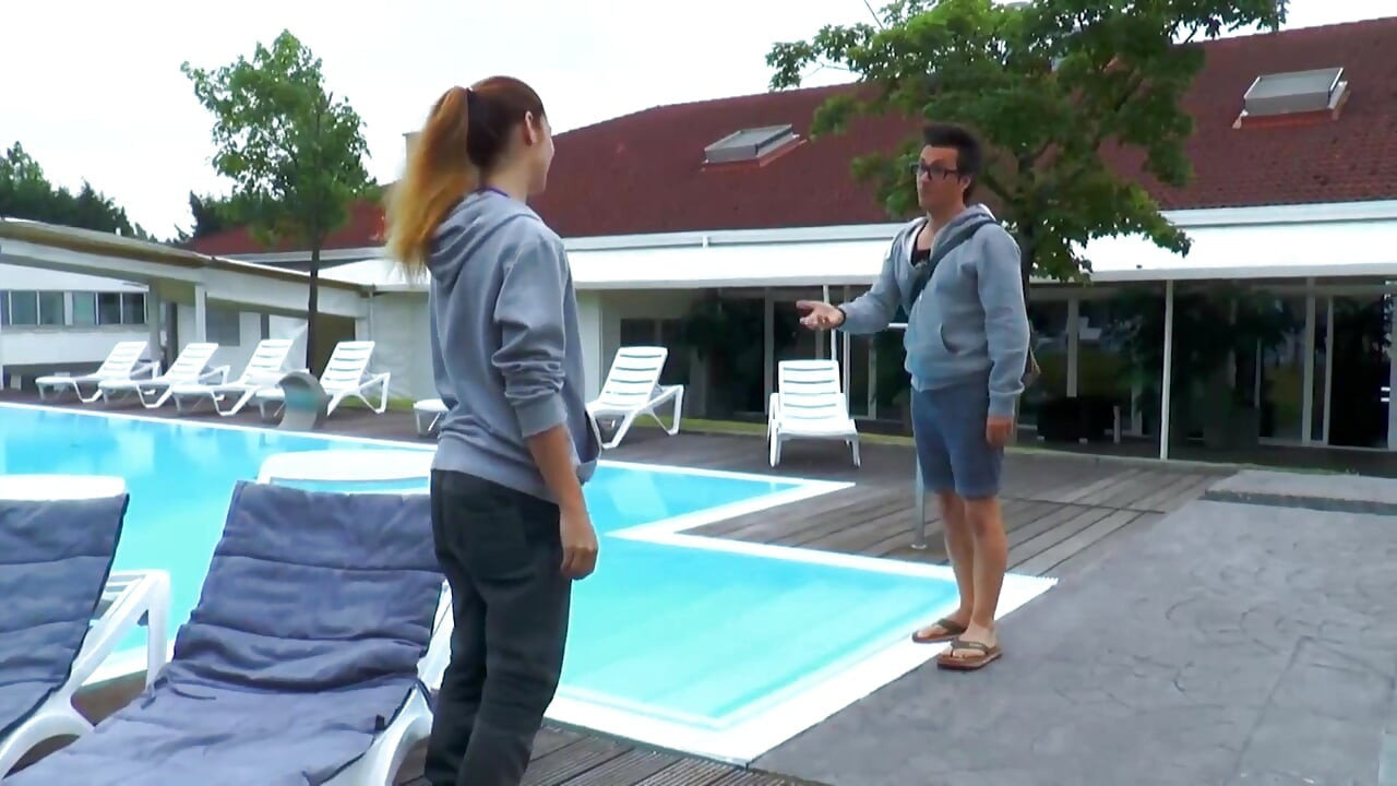 Horny fucking teen rides big cock in swimming pool