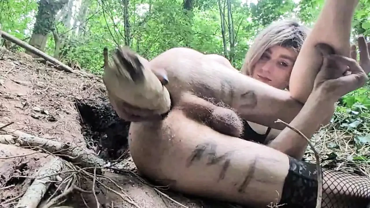 Heather Ashley fucking a stick as a dildo outdoors