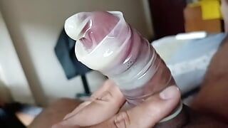 Handling my Erect Penis until I Ejaculate in the Condom