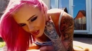 British girl shows of her tats and tits