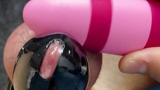 POV teasing cock in chastity cage with vibrator NO CUMSHOT