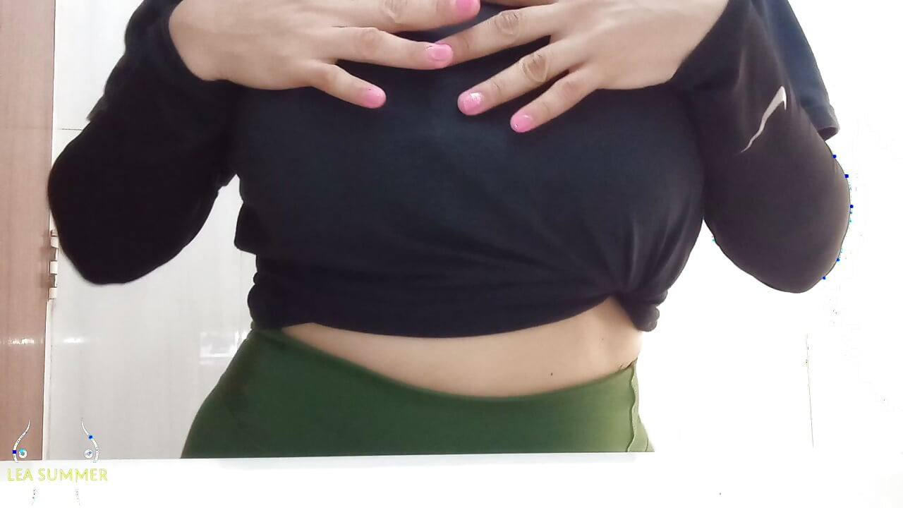 College girl goes into the gym bathroom, plays with her huge tits, and masturbates her fat, juicy pussy