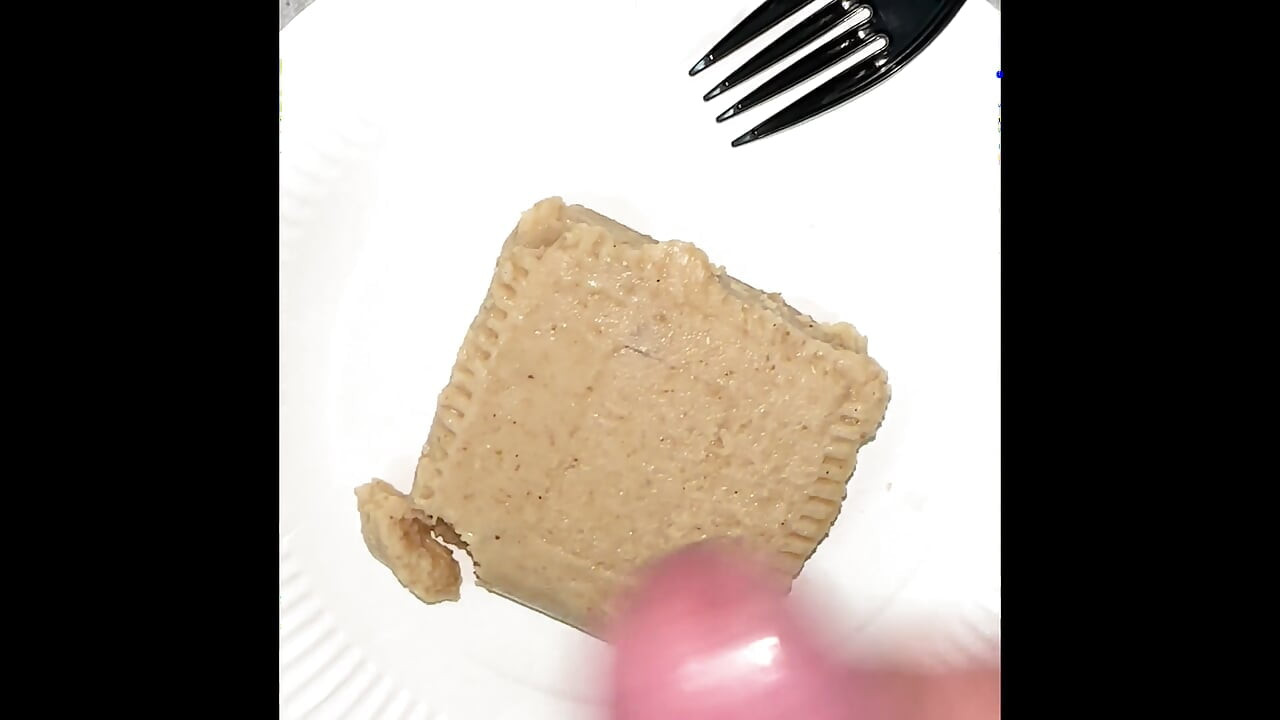 Jerk off with a mannequin's hands and cum on dessert