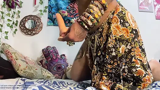 Latina Arabian Goddess Dildoing her Hairy Pussy Under Boho Skirts