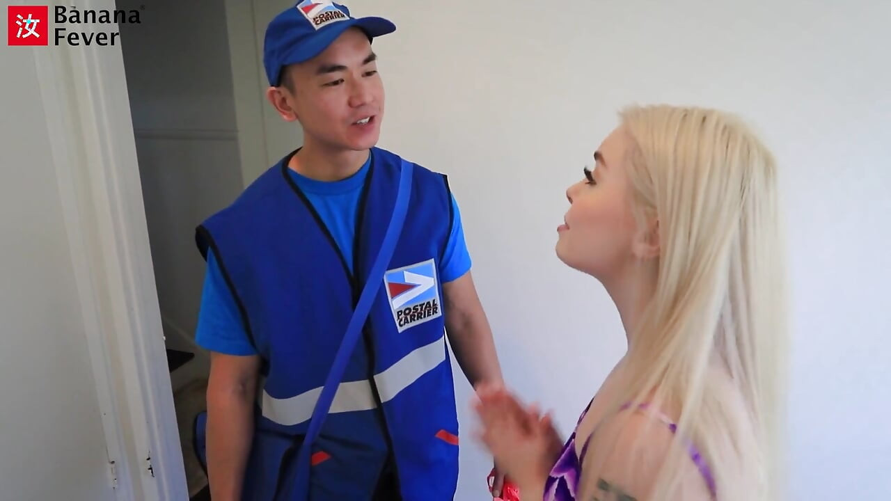 Petite Blonde Haley Spades Gets Fucked by Asian Mailman - Tiny White Girl Vs Big Asian Cock