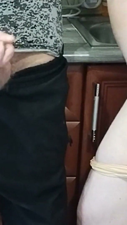 hot cum in mother-in-law's mouth after jerking off a dick in the kitchen | Clip 2