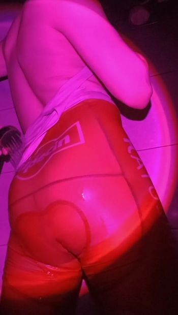 Cute big ass completely wet in red tight cycling suit