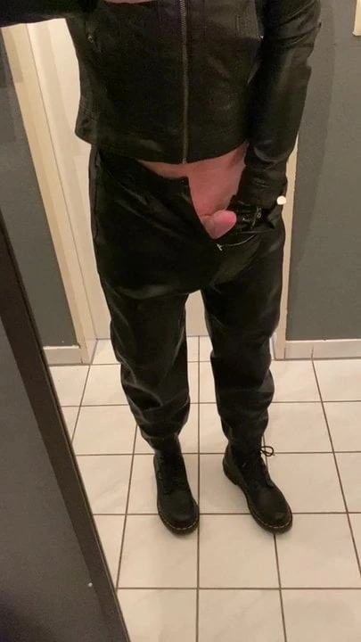 Cum in Leather pants and Dr Martens