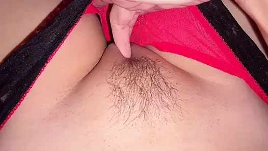 An aroused woman caresses her hole, which gets very wet. A real female orgasm from the first person.