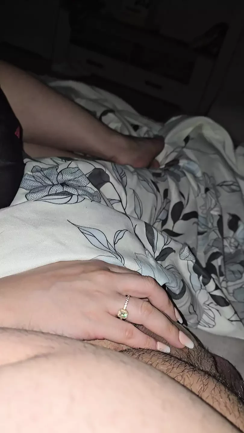 Step mom with sexy nails asslep with hand on step son dick