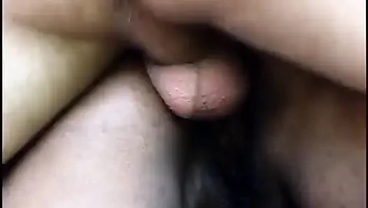 Overweight busty slut gets dick lying sidelong on the coverlet outside