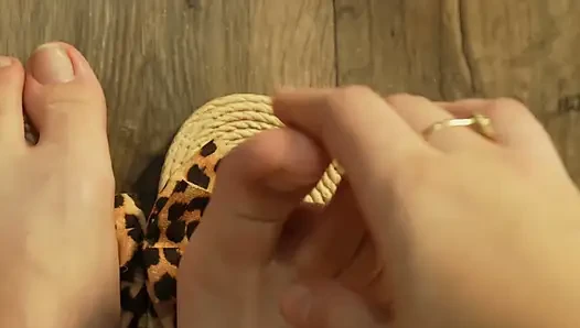 Feet in New Sandals with Slow Walking and Foot Close-ups