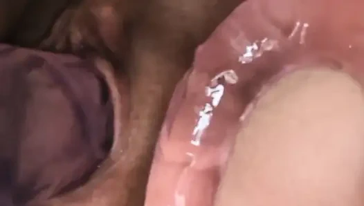 Double Ended Dildo All the Way up Ass While Huge Dildo in Pussy