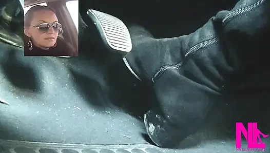 Driving Fast in Black Suede Knee High Boots
