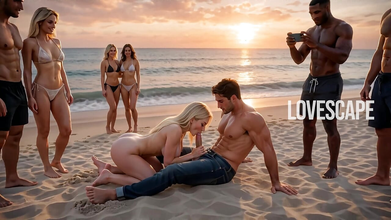 Blonde Sucks Cock On The Beach (AI)