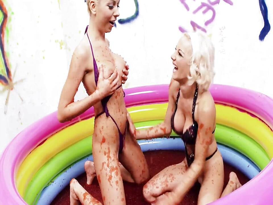 Pool Pussies Scene 3 Two Slim Blonde Lesbians in Bikinis Cum in the Jelly Pool