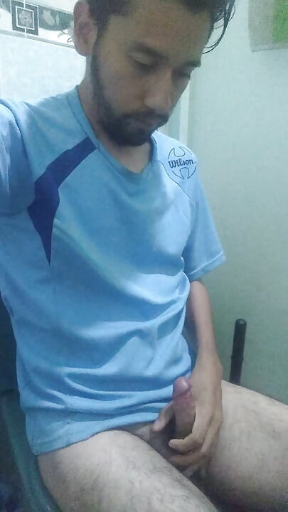Man masturbates sitting on toilet