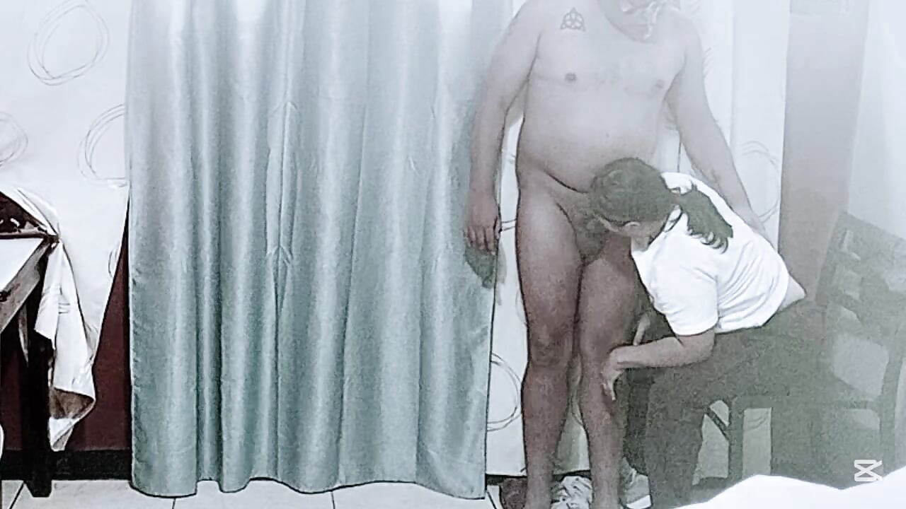 Stepmom likes to watch my innocent girlfriend suck my dick