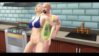 Sims 4 - грудастая мачеха получает кримпай на кухне