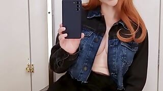 Girl goes shopping and masturbates in the fitting room