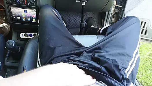 Parking porn video – in the car in the parking lot, my stepmom jerks off my dick until I cum