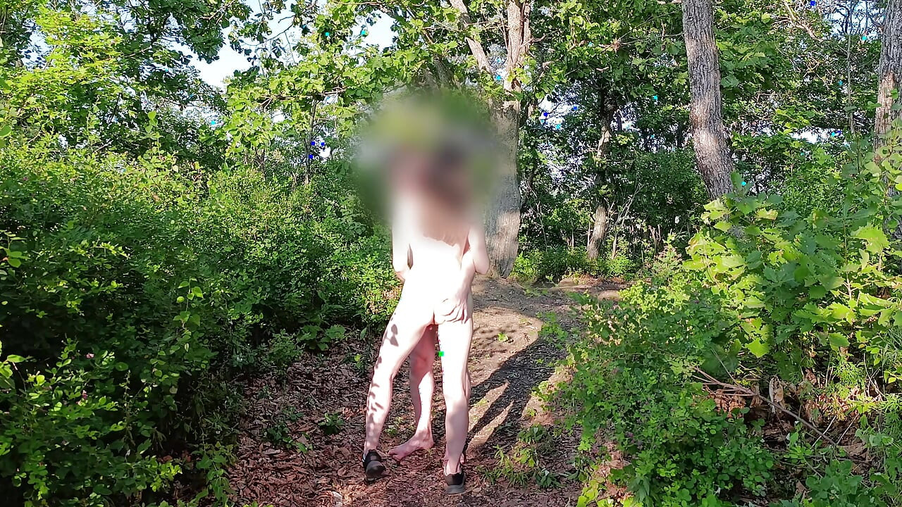 Walk with a bare ass in a forest park. An obedient wife.