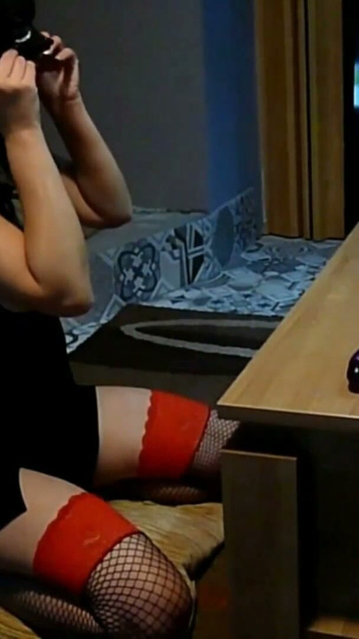 Hot lingerie step mom with big tits sucks step son's cock and jerks it off on coffee table and then licks the cum | Clip 2