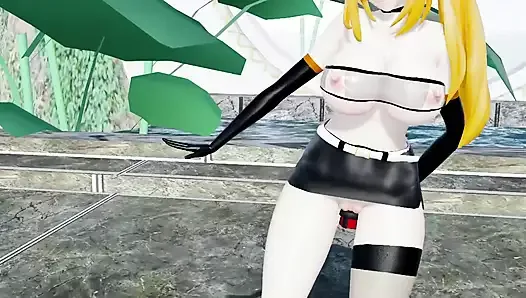 Mirai Akari секс и танец, хентай втубере девушка-блондинка с большими сиськами MMD 3D оранжевые сапоги цветной правка Smixix