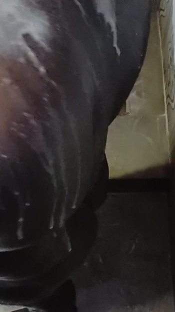 Thrilling moment from "shower bathing and handjob cum"