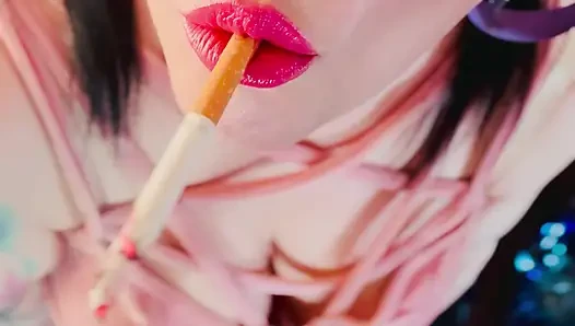 A Cute Goth, Tina Snua Smoking A Cigarette In Close Up With Lots OF Dangling - OMI OME Drifting