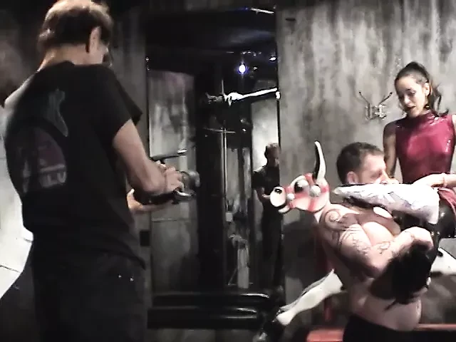 Slim brunette dominatrix humiliates and degrades male slave