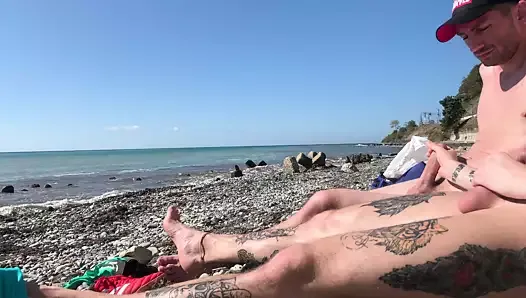 Jerk off and sucked a buddy on the beach