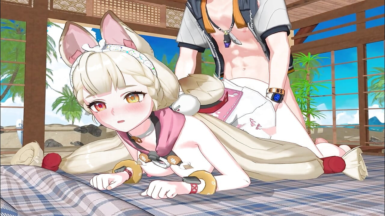 Zenless Zone Zero - Yuzuha i Alice tajni seks na plaži sa mudrim - zavodljivi stenjači - 3D NSFW animacija