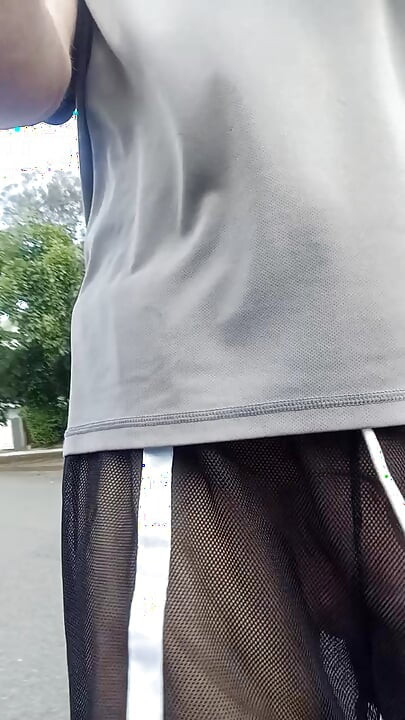 Freeballing in completely see through shorts in public with nowhere to hide!
