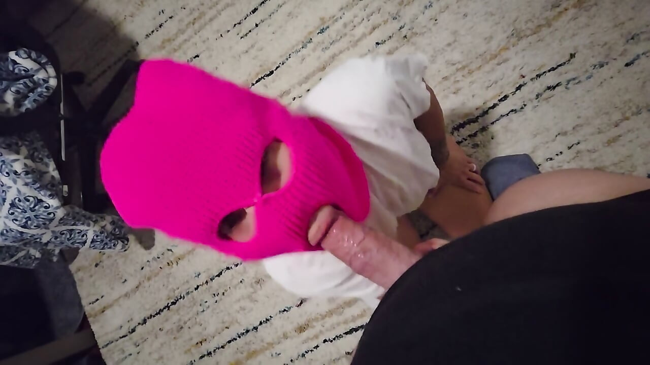 Homemade POV: Mysterious Girl in Pink Ski Mask Sucks Huge Dick