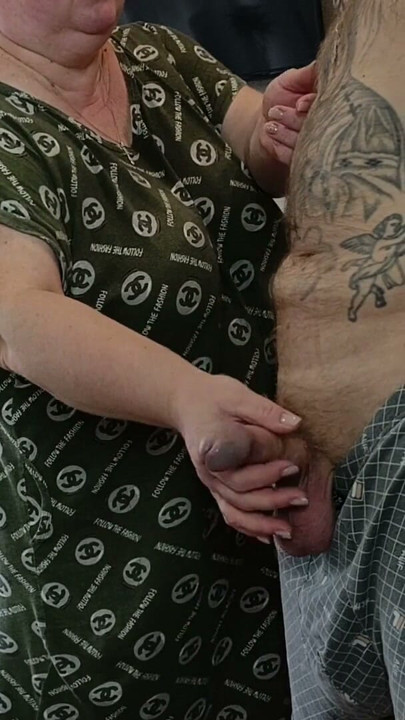 blowjob from mother-in-law, dick jerking and cum | Clip 1