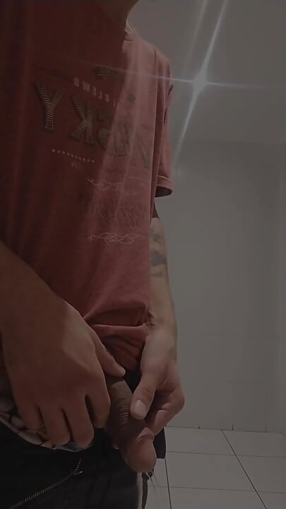 Cumshow in the Bathroom at Work