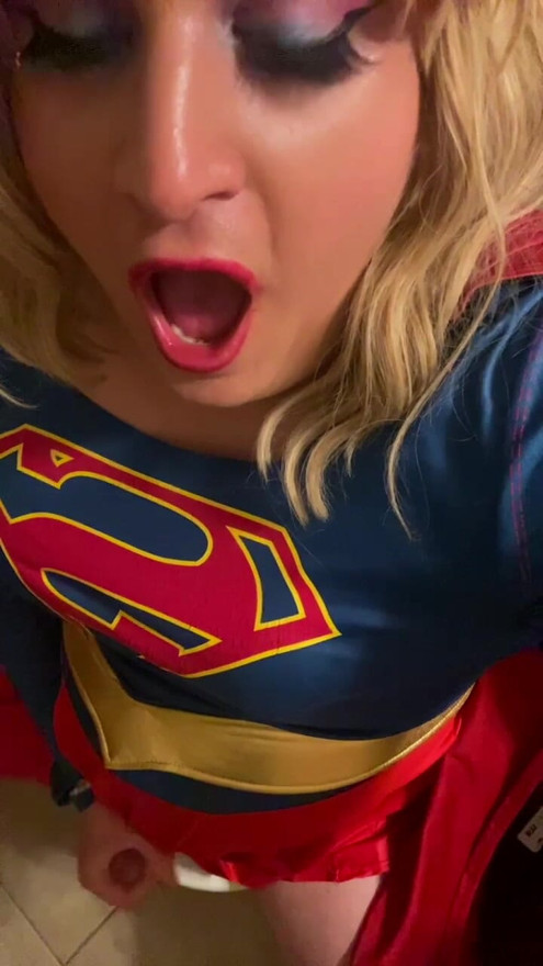 Sissy Supergirl eats her own cum