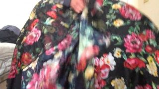 Wanking and cumming in new floral flowy skirt