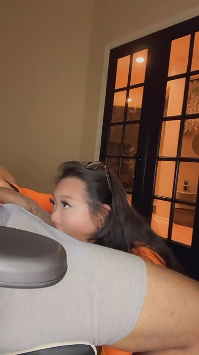 horny asian girl giving sloppy blowjob and gets huge creampie